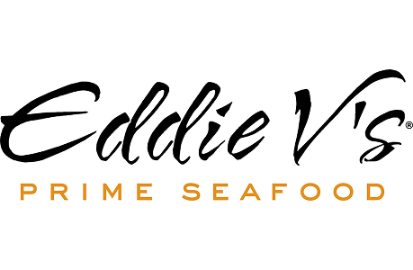 Logo for Eddie V's Prime Seafood in black cursive lettering over gold text.