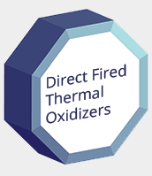 A blue and white sign that says direct fired thermal oxidizers