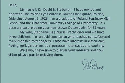 Letter from Poland Eye Center — Eye Doctor in Poland, OH