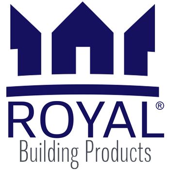 Royal Building Products logo featuring a dark blue house-shaped icon above the text ROYAL and Building Products.