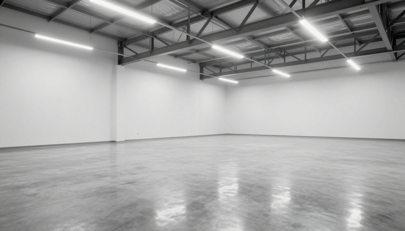 High gloss polished concrete floor in a modern Phoenixville warehouse.