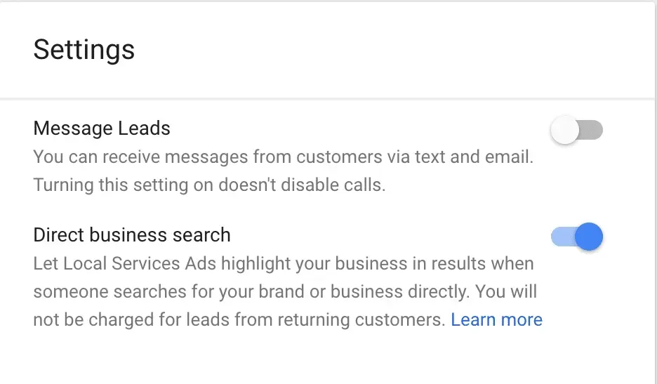 how to disable direct business search on google lsa