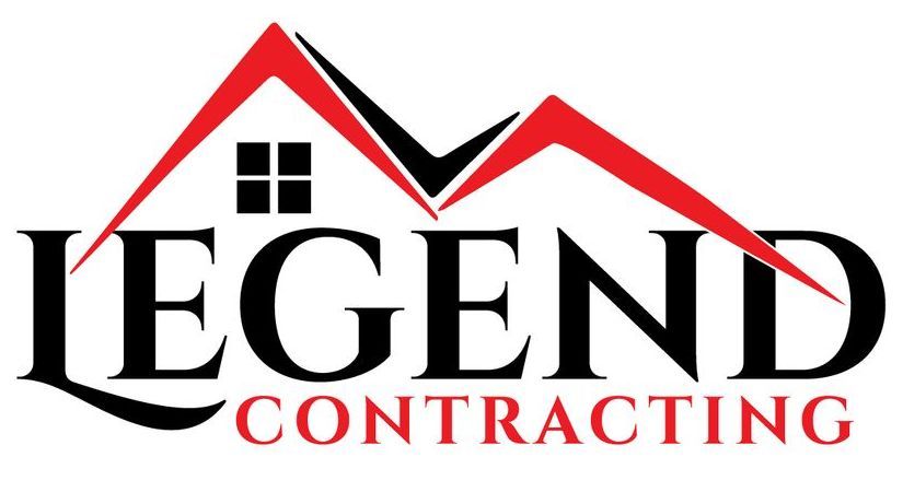 the logo for legend contracting shows a house with a red roof .