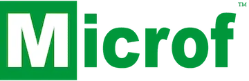 A green and white microf logo on a white background