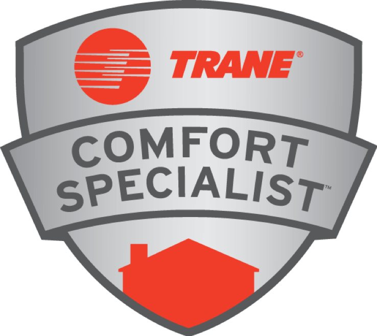 A trane comfort specialist logo with a house on it