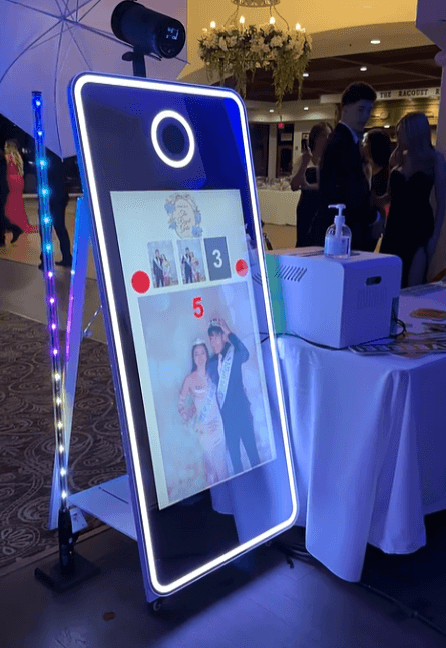 Modern mirror photo booth for a black tie event