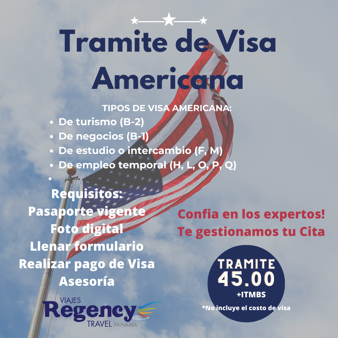Un cartel que dice trámite de visa americana.