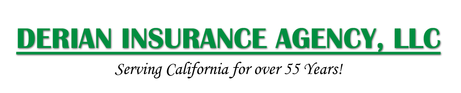 Green logo: Derian Insurance Agency, LLC, Serving California for over 55 years!