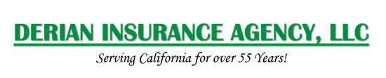 Green logo: Derian Insurance Agency, LLC, Serving California for over 55 years!