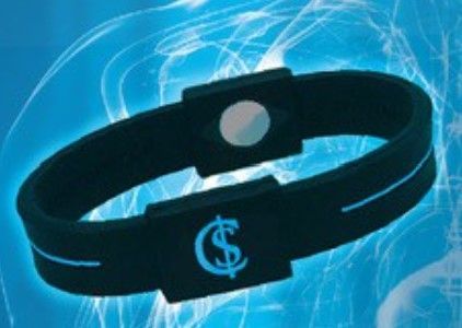 A black bracelet with a dollar sign on it