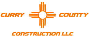 The logo for curry county construction llc is orange and white.