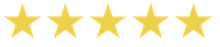 Five yellow stars are lined up in a row on a white background.