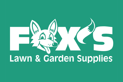 Fox's Lawn & Garden Supplies logo with smiling fox mascot and text on a teal background.