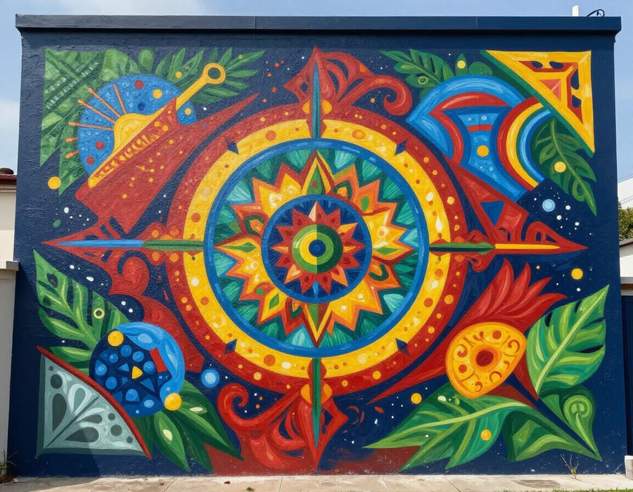 Expressive large-format mural painting with vibrant color and artistic detail