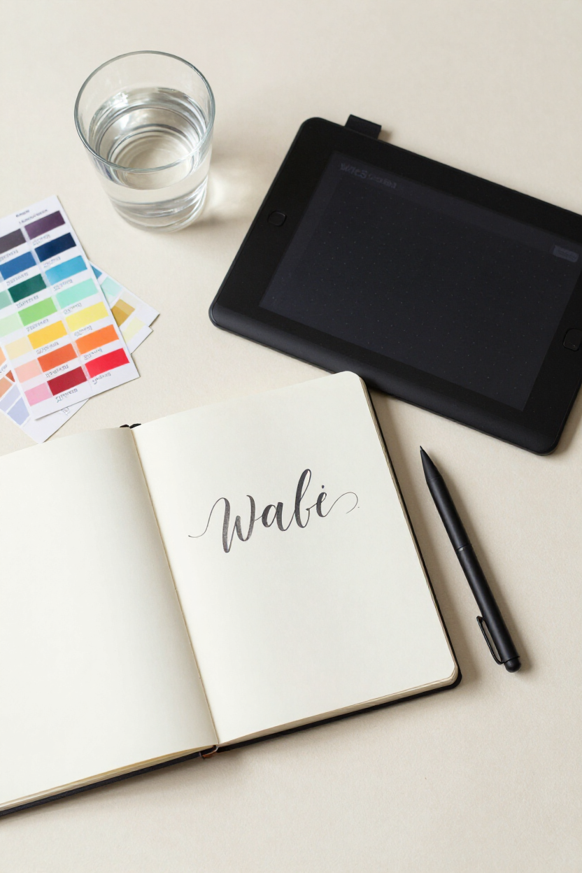 Designer's studio workspace flat-lay