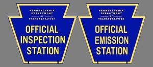 Two blue and gold keystone signs: 