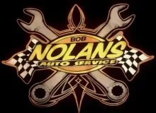 Bob Nolan's Auto Service logo: crossed wrenches, checkered flags, gold and black text.