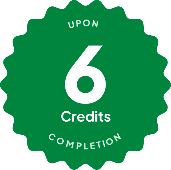 Blue badge with text: 