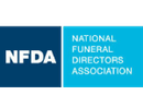 Logo of the National Funeral Directors Association. Blue and teal rectangles with white text: 