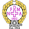 NFDMA Inc. logo, purple cross design with text, surrounded by a gold laurel wreath and diamond, 