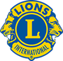 Lions Clubs International logo: gold lions face out from blue circle with gold 