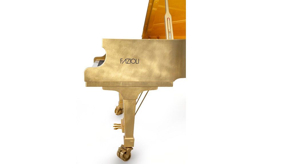 FAZIOLI Gold Leaf Piano front, VIP Pianos side