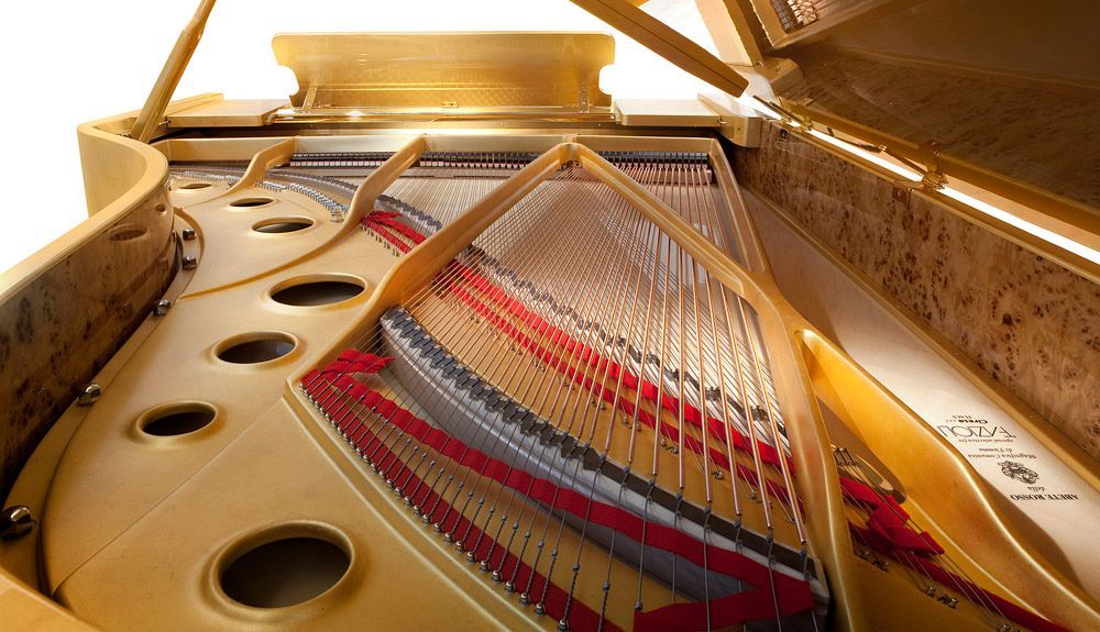 FAZIOLI Gold Leaf Piano front, VIP Pianos inside