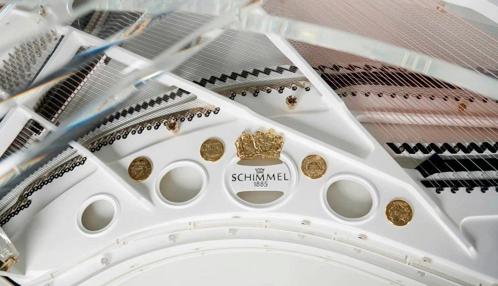 Schimmel glass grand piano inside