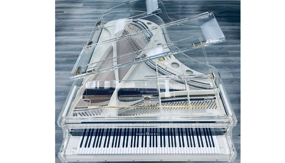 SCHIMMEL Glass Piano top view, VIP Pianos