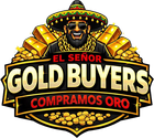 Logo for "El Señor Gold Buyers" featuring a smiling man in a sombrero, gold chains, and stacks of gold bars and coins.