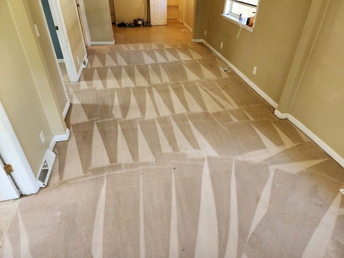 Strongarms Cleaners - A carpeted floor in a room with a geometric pattern on it.