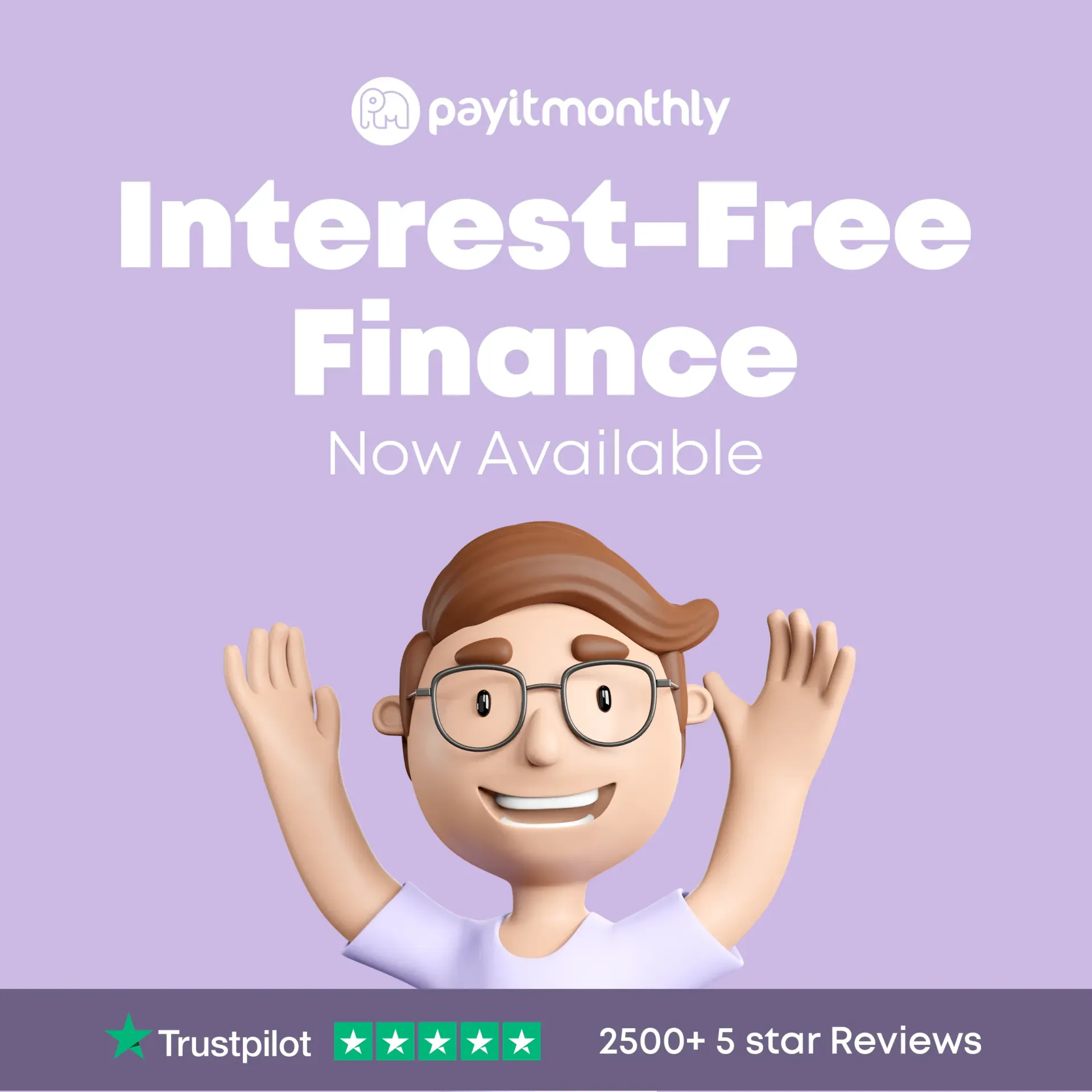 An advertisement for interest free finance with a cartoon character