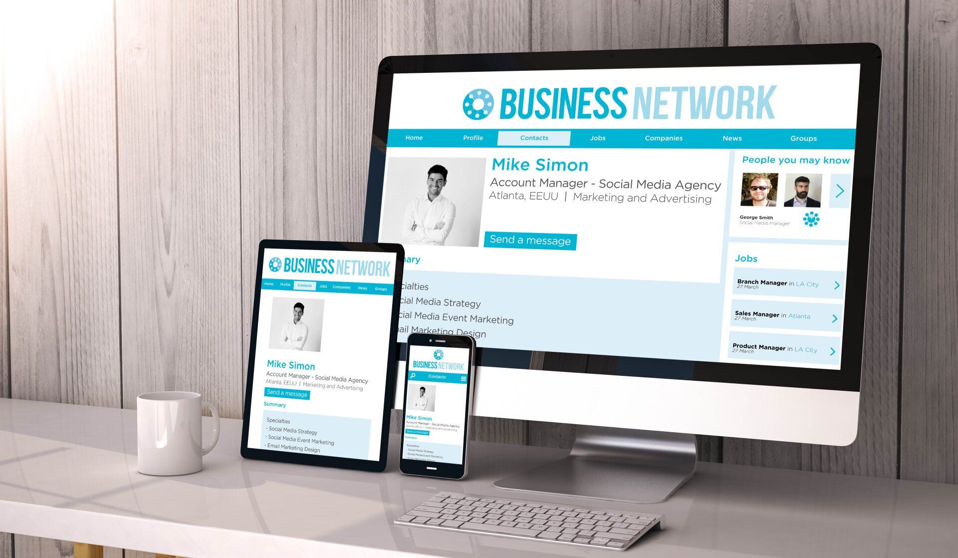 Responsive web design displayed across desktop, tablet, and mobile devices