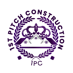 The logo for 1st Pitch Construction LLC Roofing Company Roofing Contractor and Window Installation