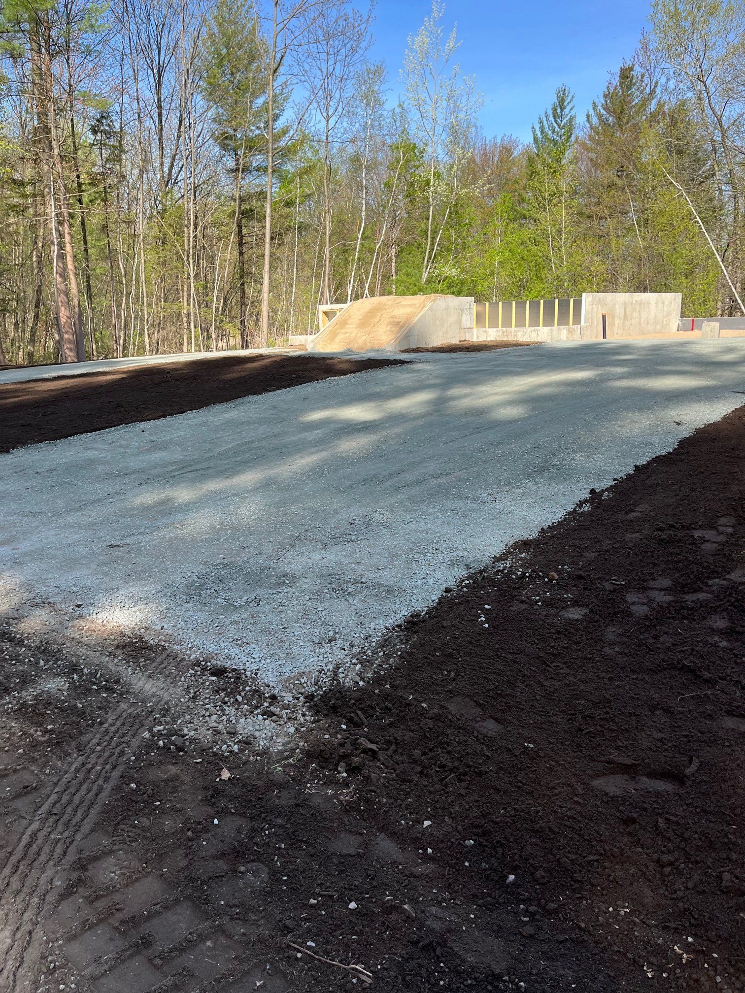 Un chemin de terre traversant une forêt avec des arbres en arrière-plan.