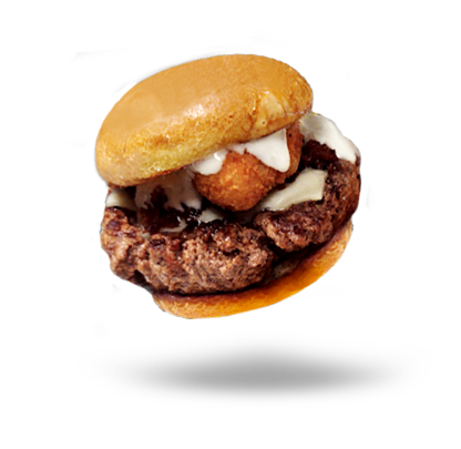 Burger with nuggets and white sauce