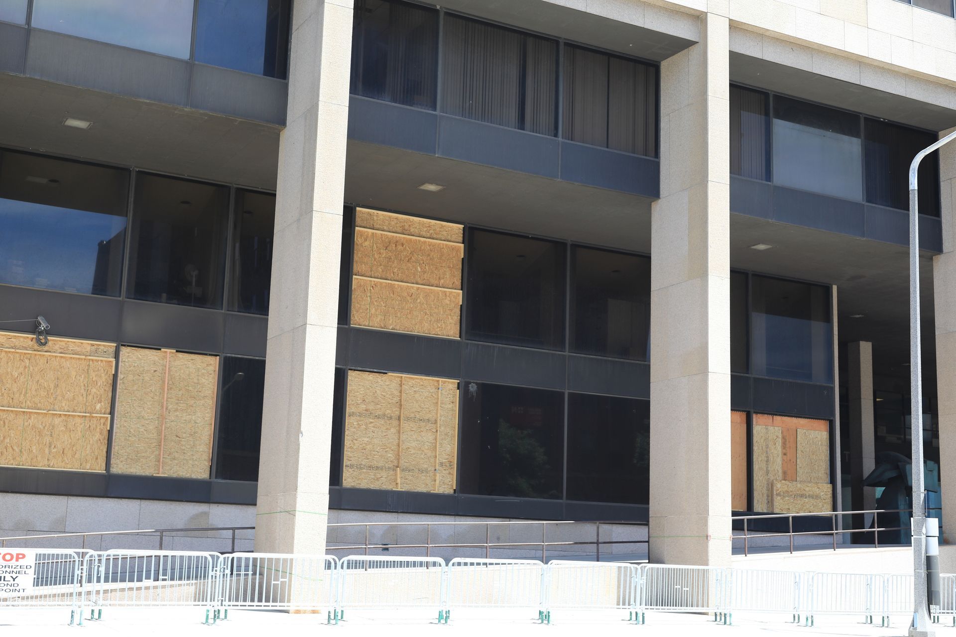 Boarded up windows in an office building by Bob's Glass for board up in Sacramento, CA