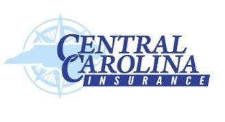 Central Carolina Insurance logo: North Carolina outline, compass rose, and text in blue.
