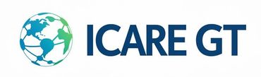 A logo for icare gt with a globe in the middle