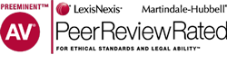 A logo for peer review rated for ethical standards and legal ability