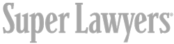 The logo for super lawyers is gray and white.