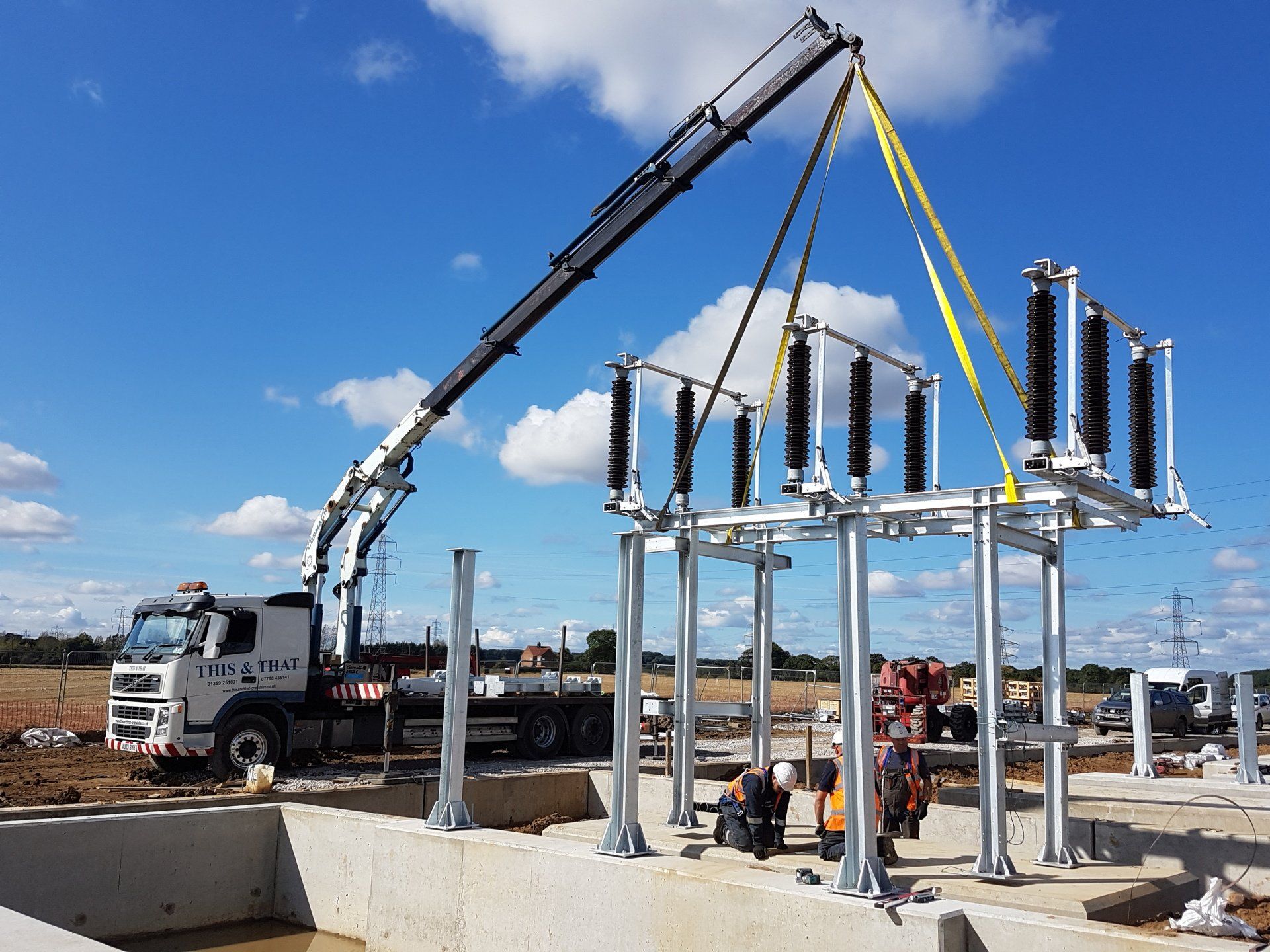 lorry crane used for creating electrical poles