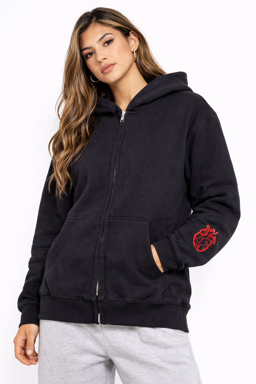 Heart on sleeve OC zipped oversized hoodie