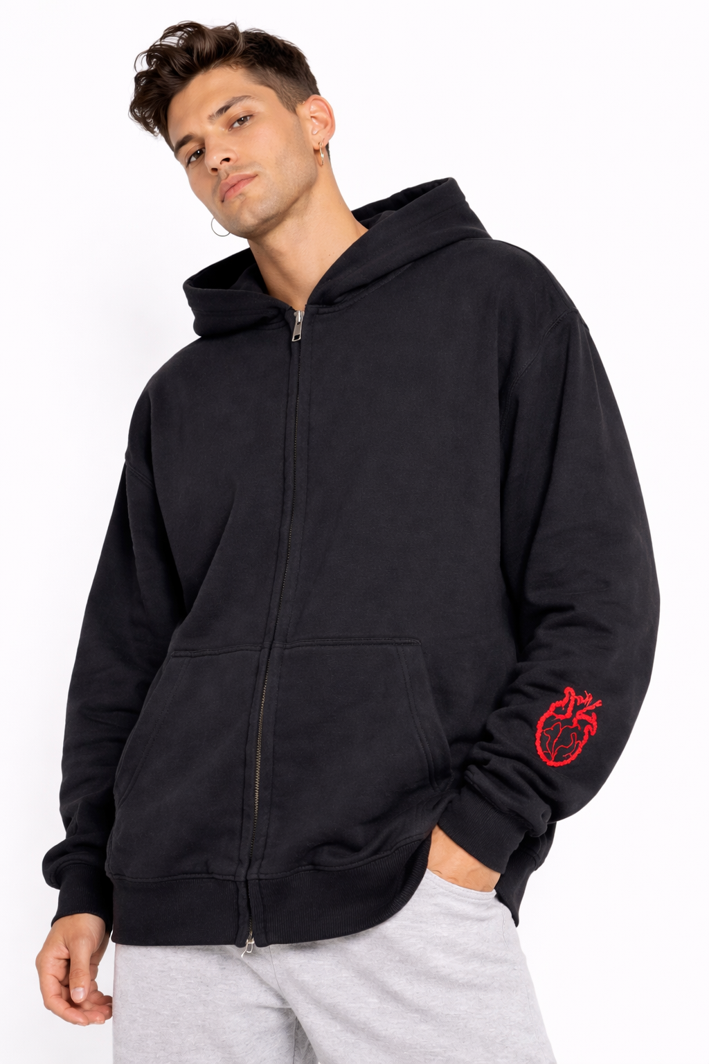 Heart on sleeve OC zipped oversized hoodie
