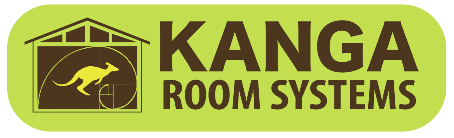 A logo for kanga room systems with a kangaroo on it