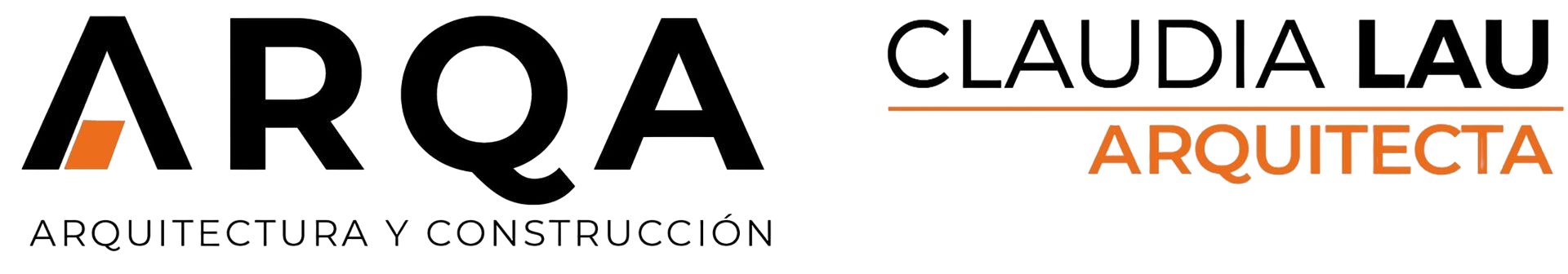 Logotipo de ARQA y marca Claudia Lau Arquitecta sobre fondo blanco con detalles en naranja.