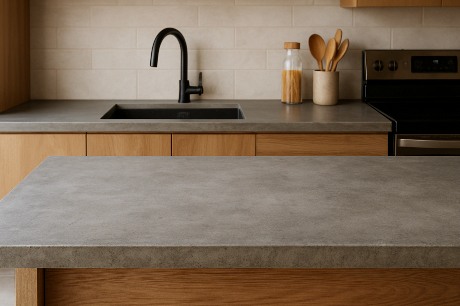 A Kitchen With a Counter Top and Stools — Next Level Construction Contractors in Gundagai, NSW