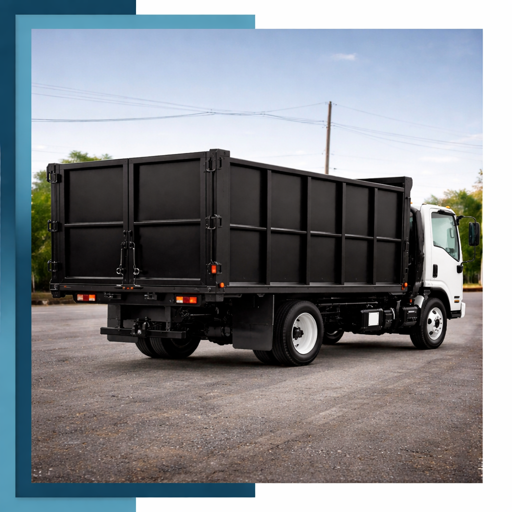 Bull N Bear Dumpster truck parked in the field