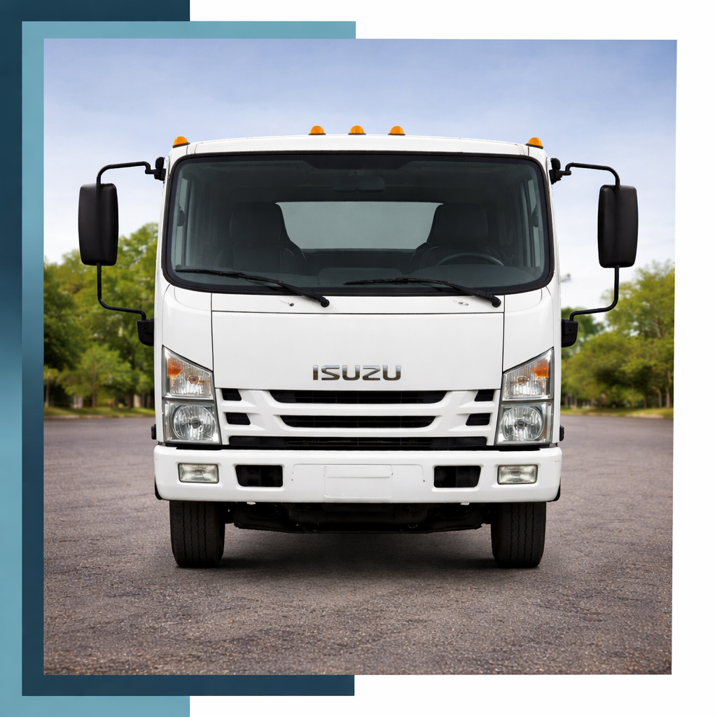 Bull N Bear Dumpster truck in front of a house