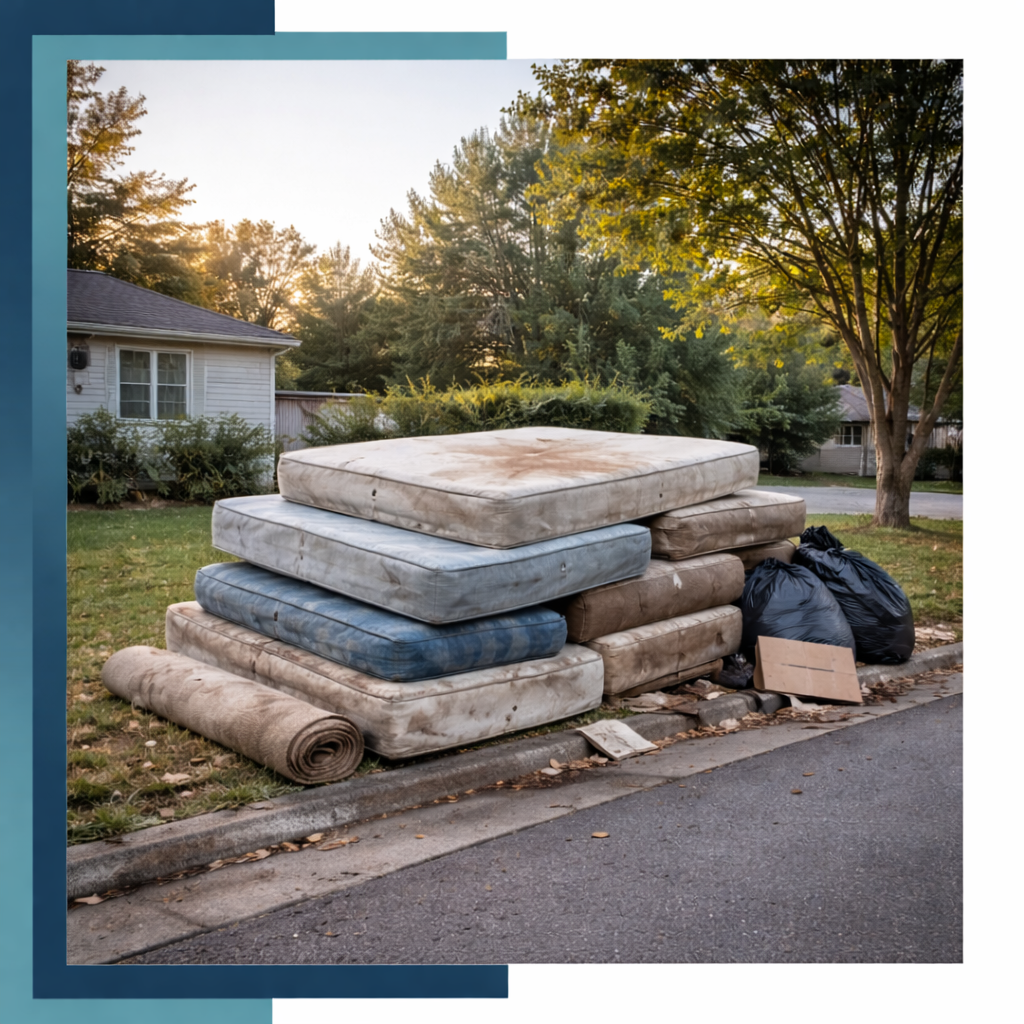 Bull N Bear Dumpster parked in front of a house